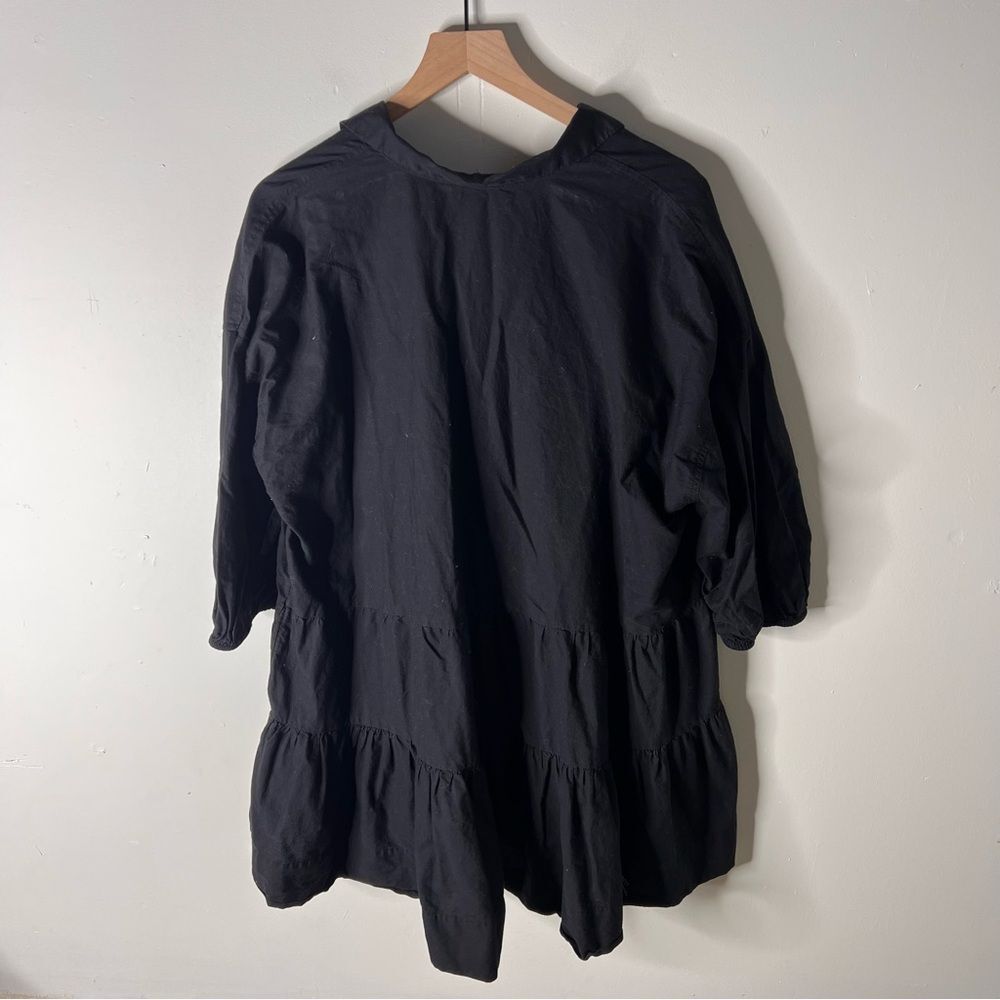 Free People Black Misha Mini Dress Tiered Long Sleeve Button Front Pockets Med - Picture 8 of 8